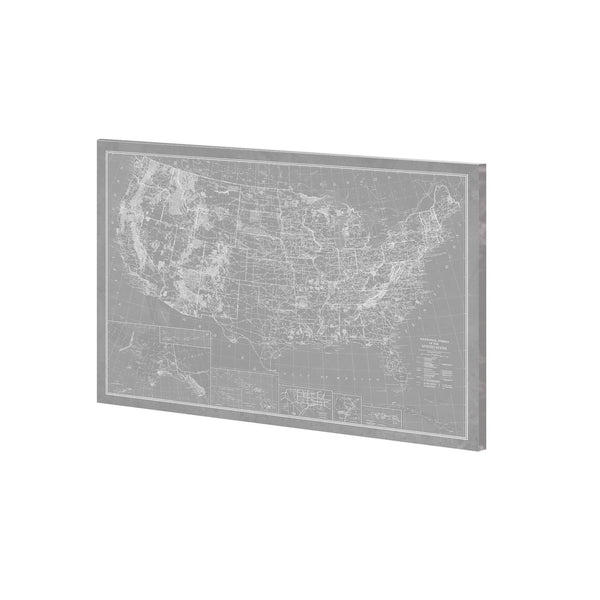 Explorer - USA Map - Graphite by Vintage Collection a Hand Embellished Textured Canvas