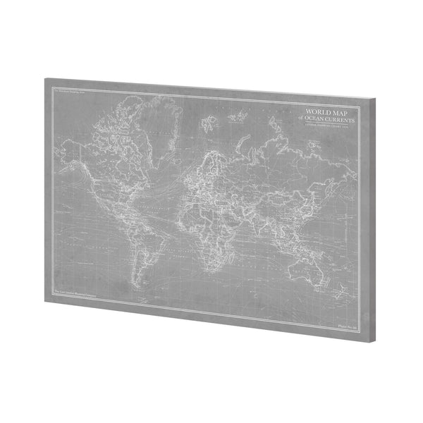 Explorer - World Map - Graphite by Vintage Collection a Hand Embellished Textured Canvas