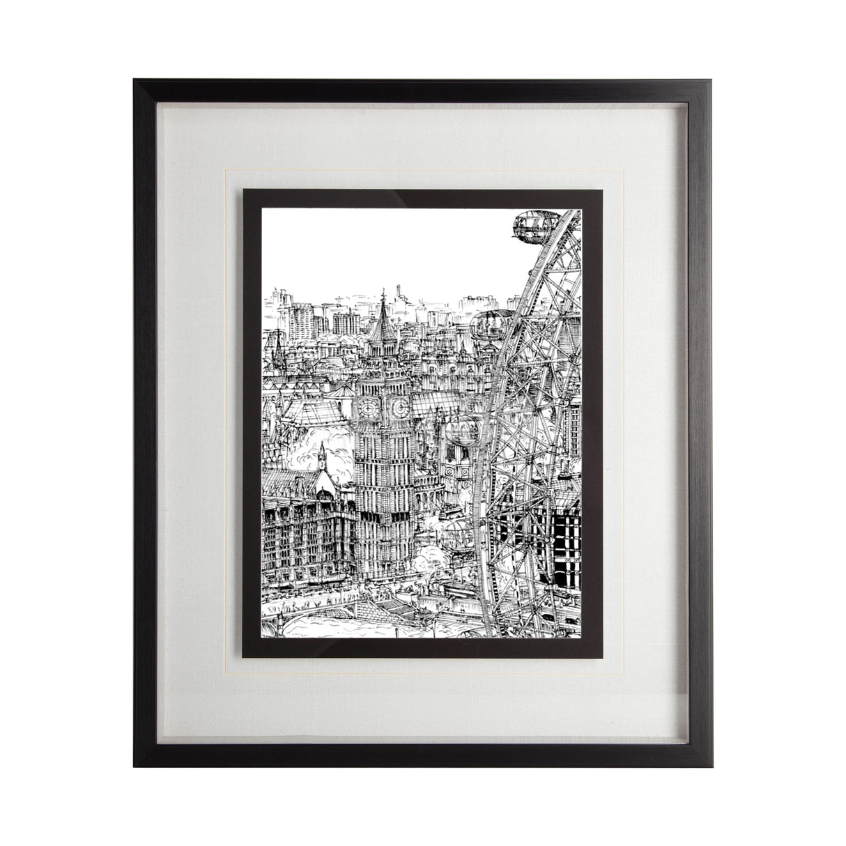 B&W City Scene IV by Melissa Wang a Hand Embellished Textured Framed Art Print Matted under Glass from Mercana - Luna Furniture