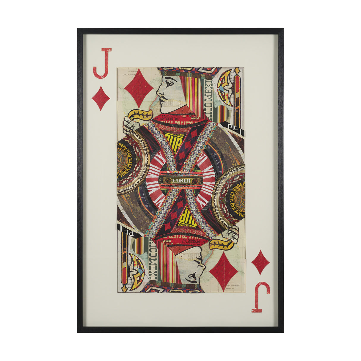 Jack of Diamonds Playing Card a Paper Mosaic Collage Framed Art under Glass from Mercana - Luna Furniture