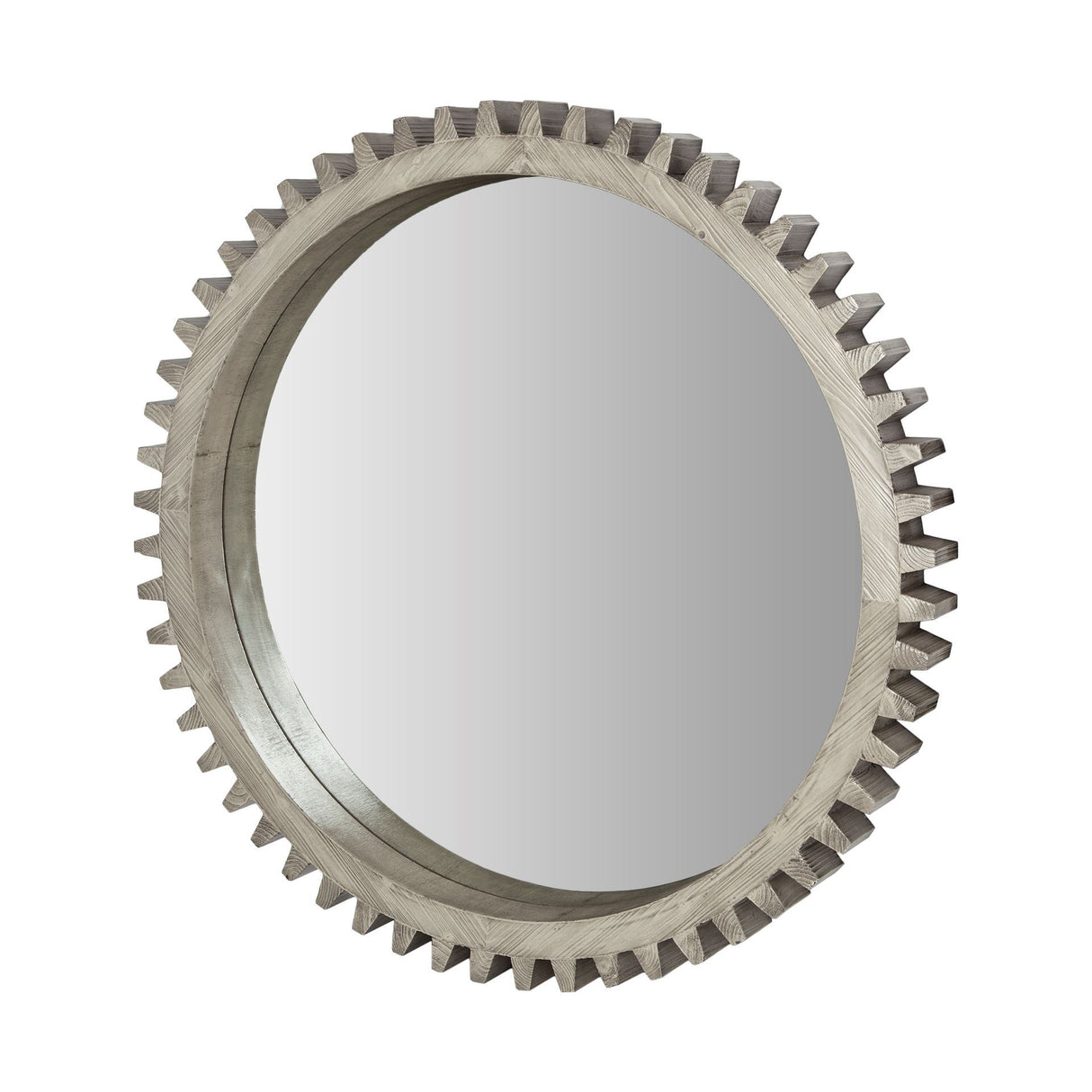 Cog Mirror 44" Round Gray Wood Frame Mirror from Mercana - Luna Furniture