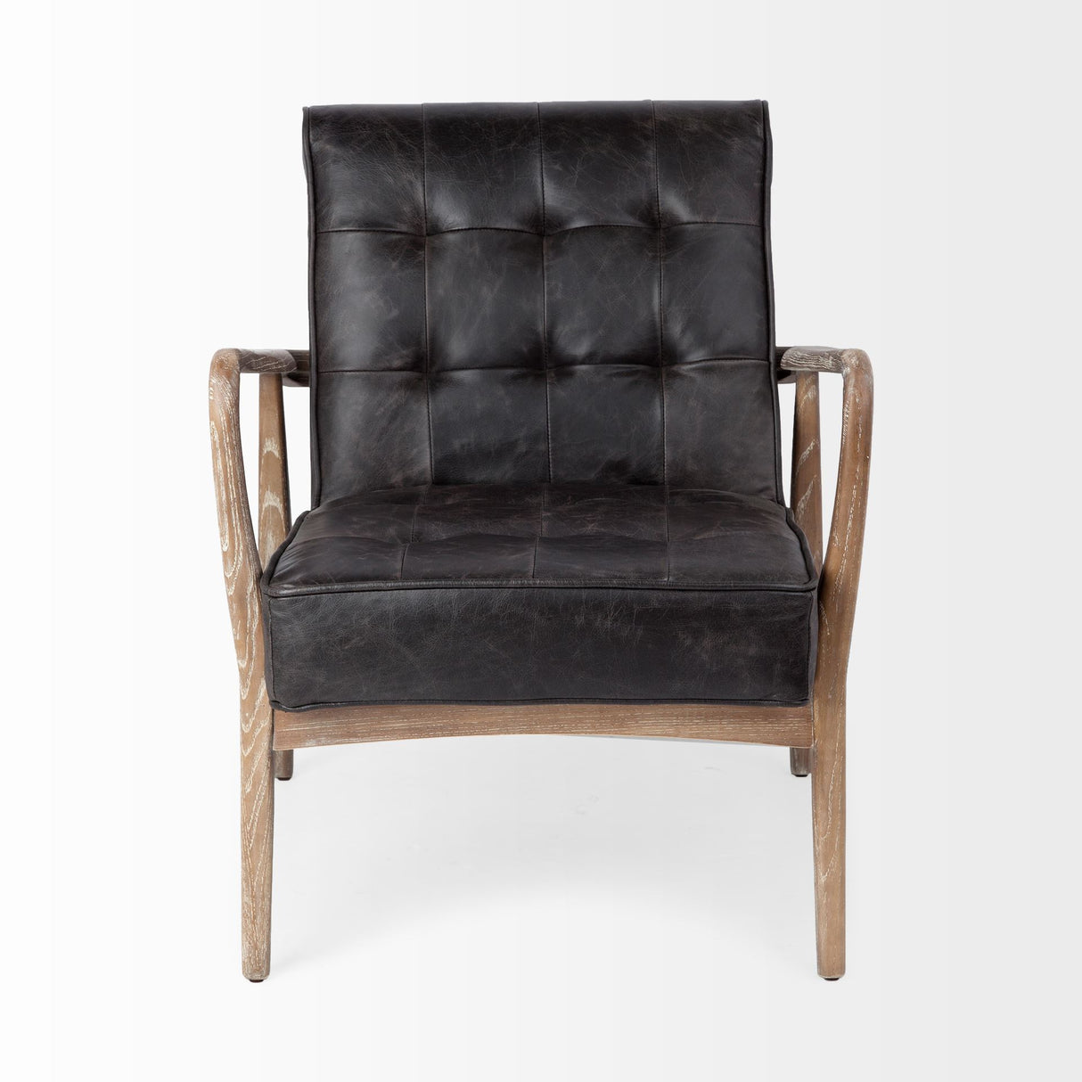 Phineas Black Leather W/ Brown Wooden Frame Accent Chair from Mercana - Luna Furniture