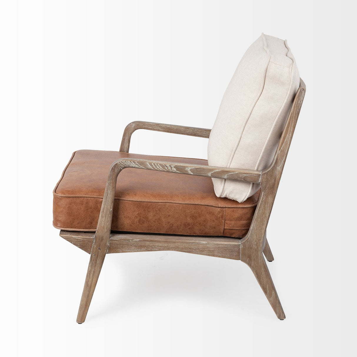 Harman II Cream Fabric and Brown Leather Seat Accent Chair from Mercana - Luna Furniture
