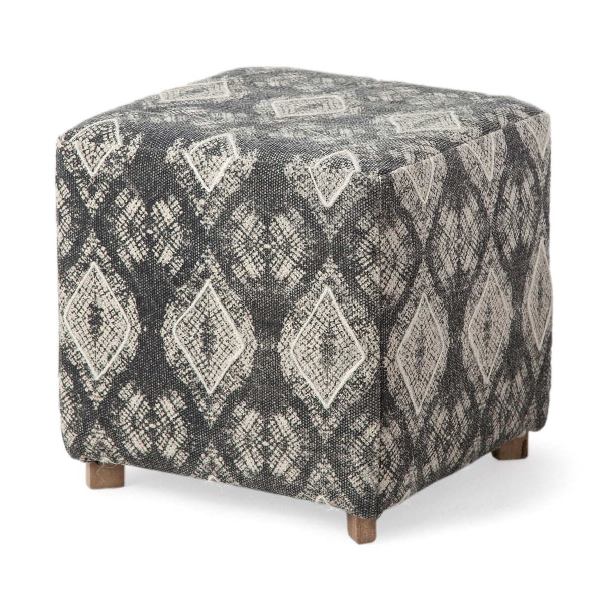 Pallu 18.75"H Dhurrie Cotton Cover w/Four Wooden Legs Ottoman from Mercana - Luna Furniture