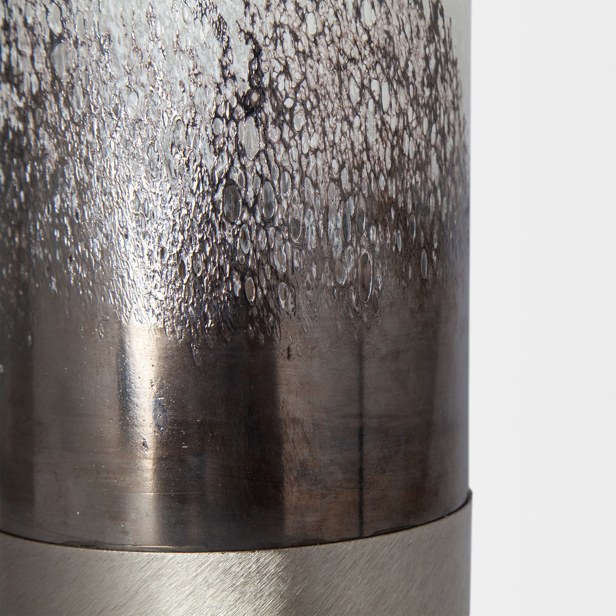 Baltic I Tall White Brushed Silver Metal Bottom Glass Vase from Mercana - Luna Furniture