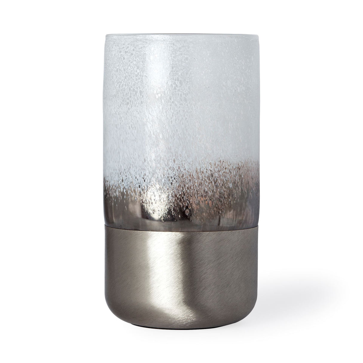Baltic II Large White Brushed Silver Metal Bottom Glass Vase from Mercana - Luna Furniture