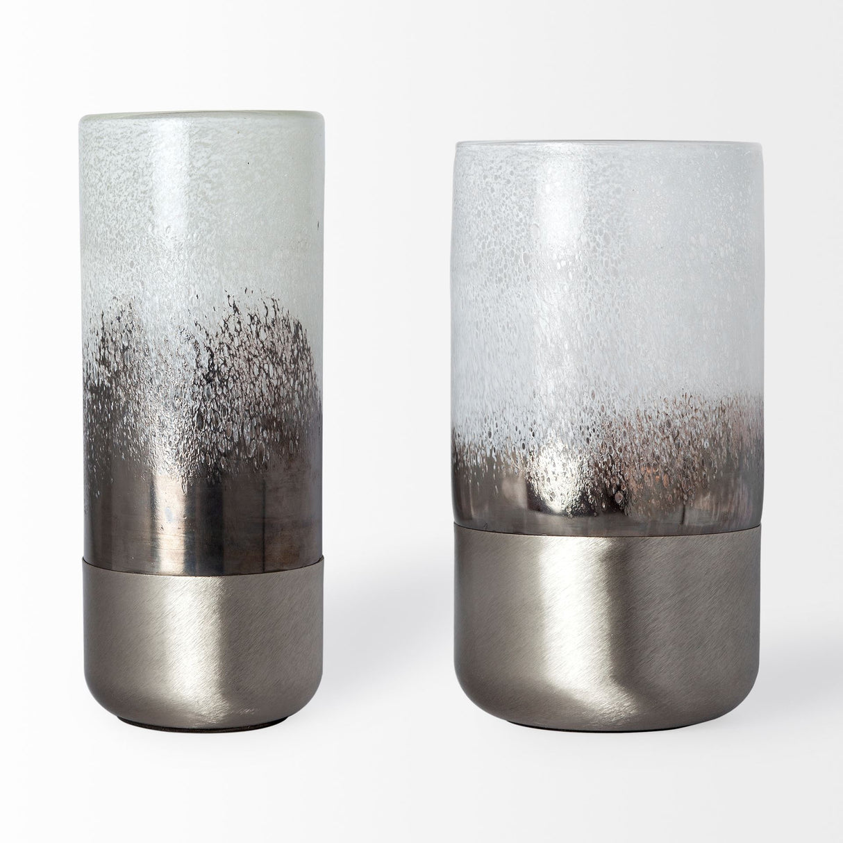 Baltic II Large White Brushed Silver Metal Bottom Glass Vase from Mercana - Luna Furniture