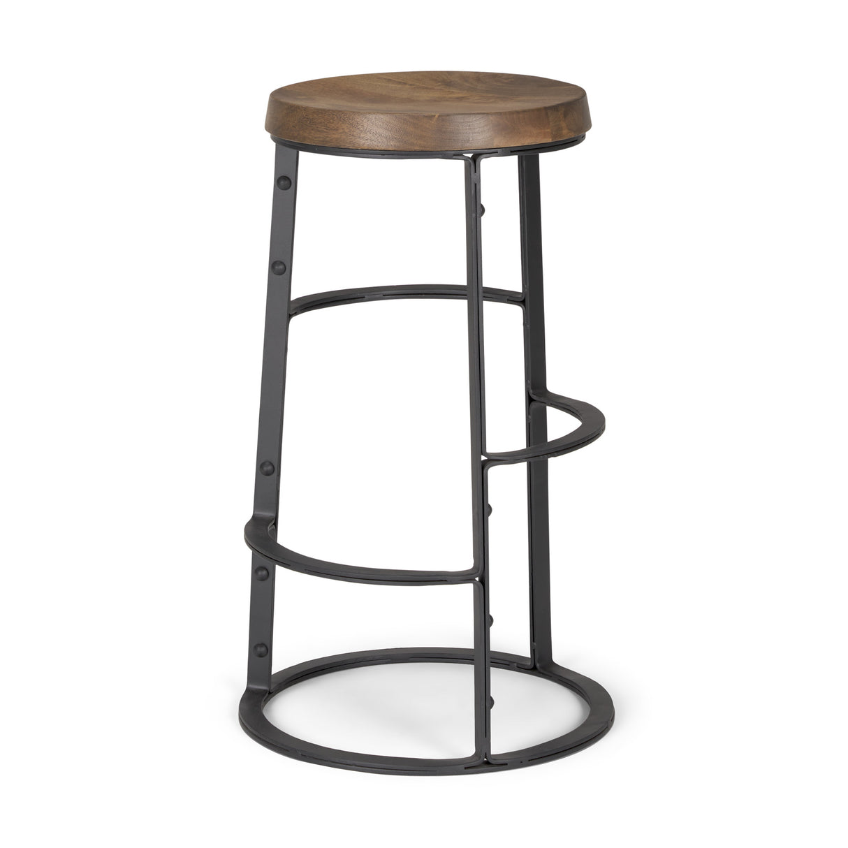 Neo 26.3" Seat Height Brown Wood Seat Black Metal Frame Stool from Mercana - Luna Furniture