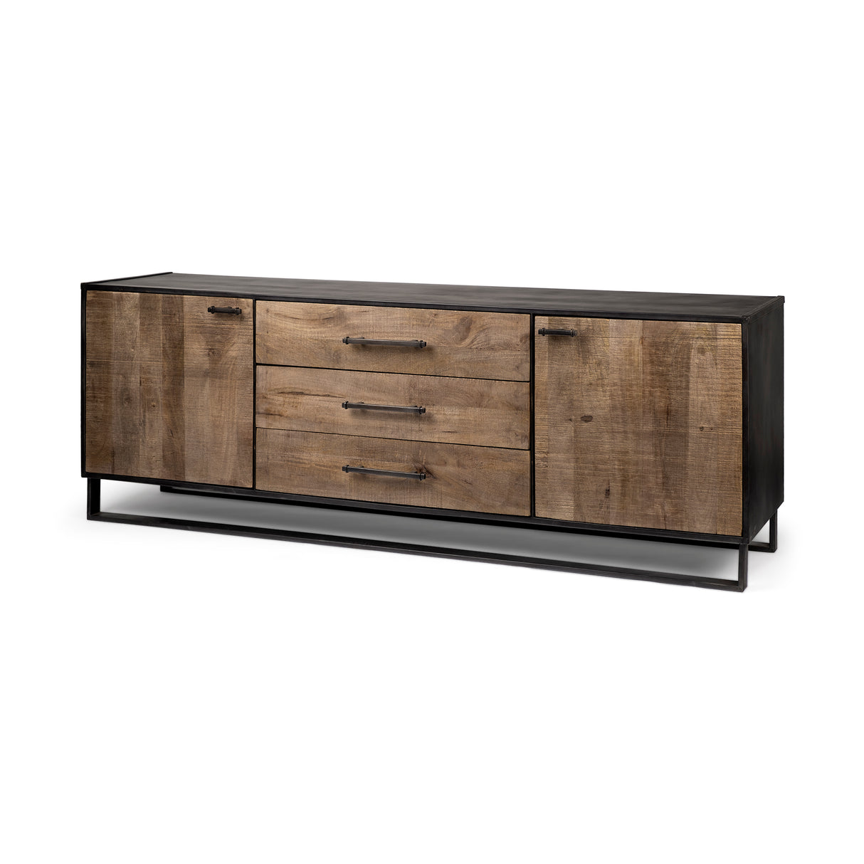 Alvin 82x20 Brown Solid Wood With Black Metal Frame 3 Drawer 2 Cabinet Door Sideboard from Mercana - Luna Furniture