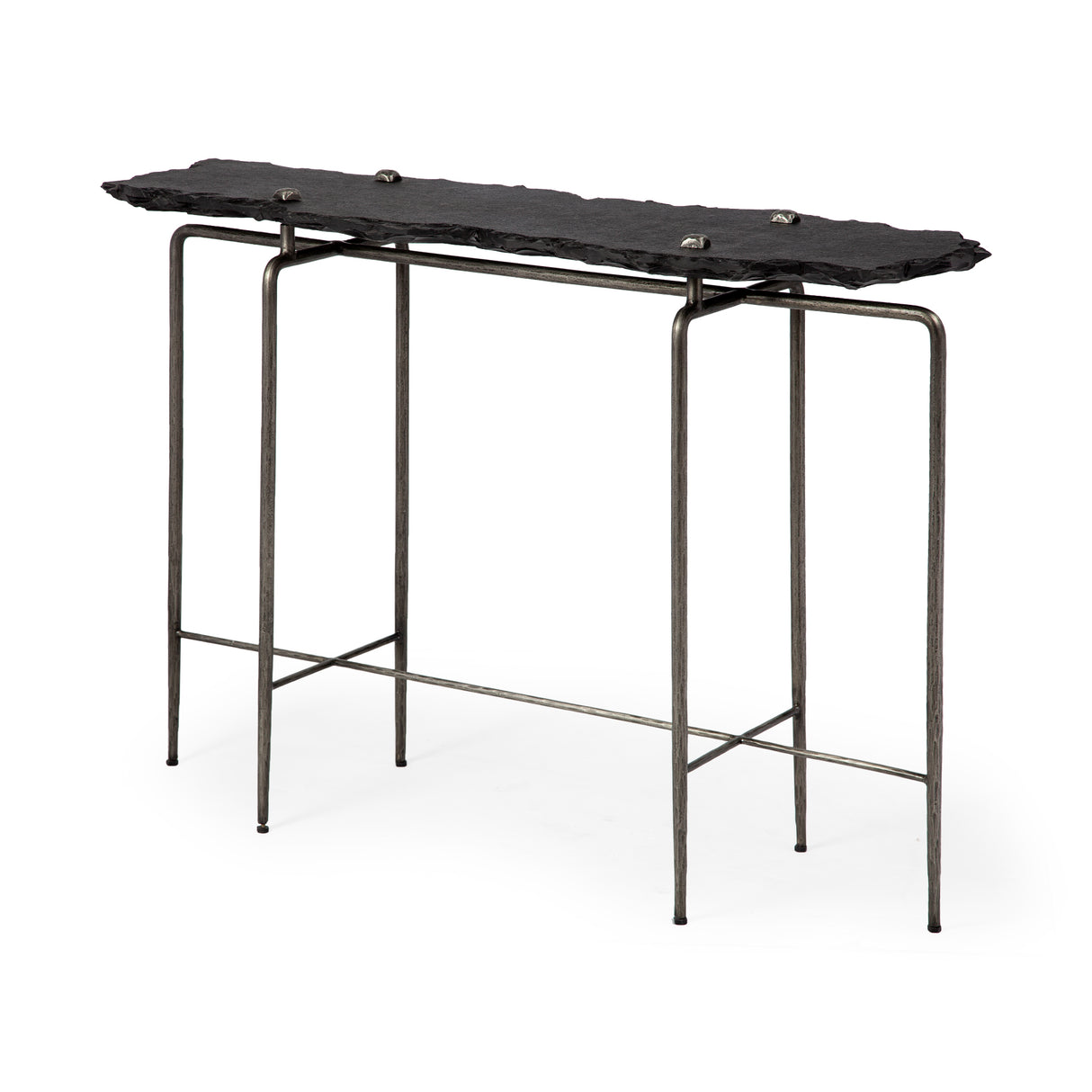 Pinera III 49L x 17W Black Slate W/Iron Base Console Table from Mercana - Luna Furniture