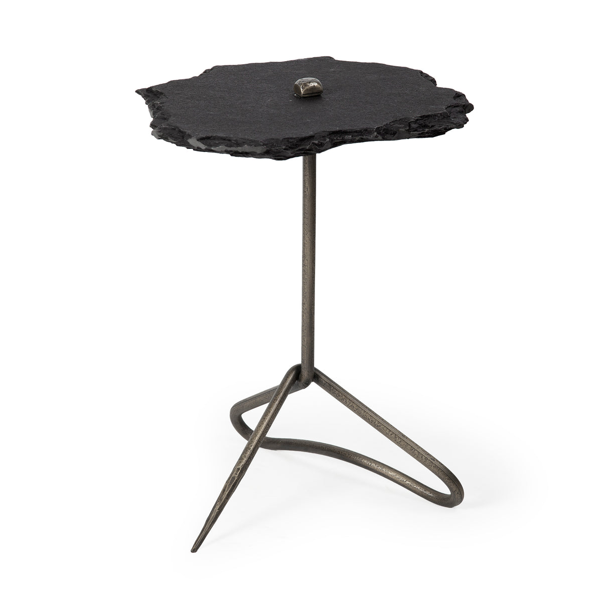 Pinera II 19L x 19W Black Slate Top W/ Triangular Iron Base Accent Table from Mercana - Luna Furniture