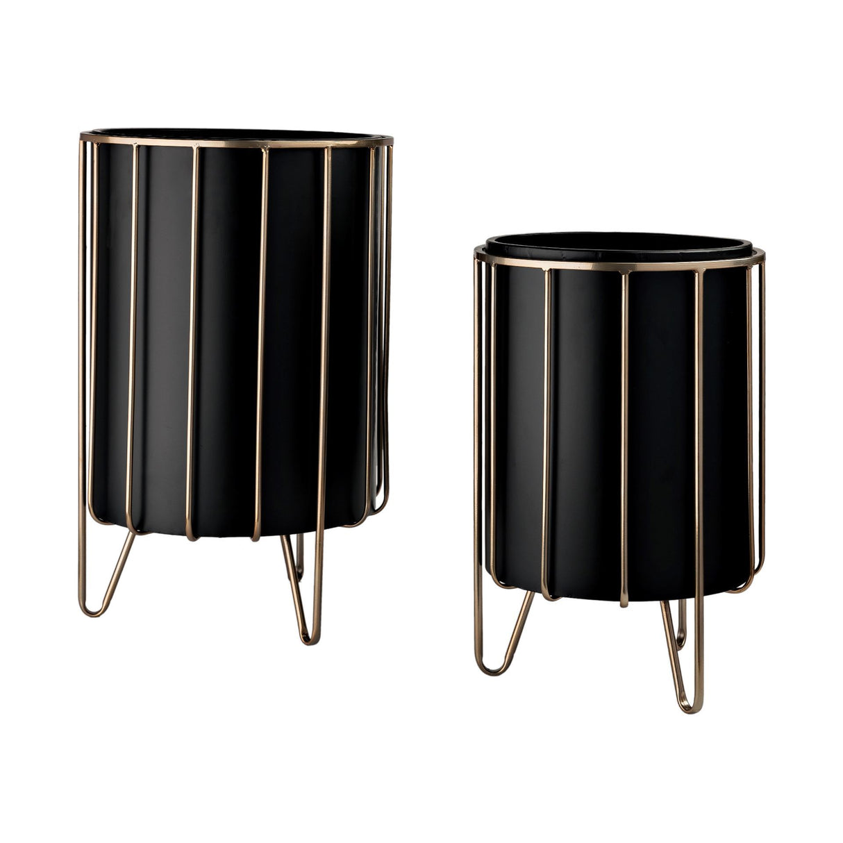 Pianta 13 x 21 Set of Two Black Metal Insert Brass Frame Plant Stands from Mercana - Luna Furniture