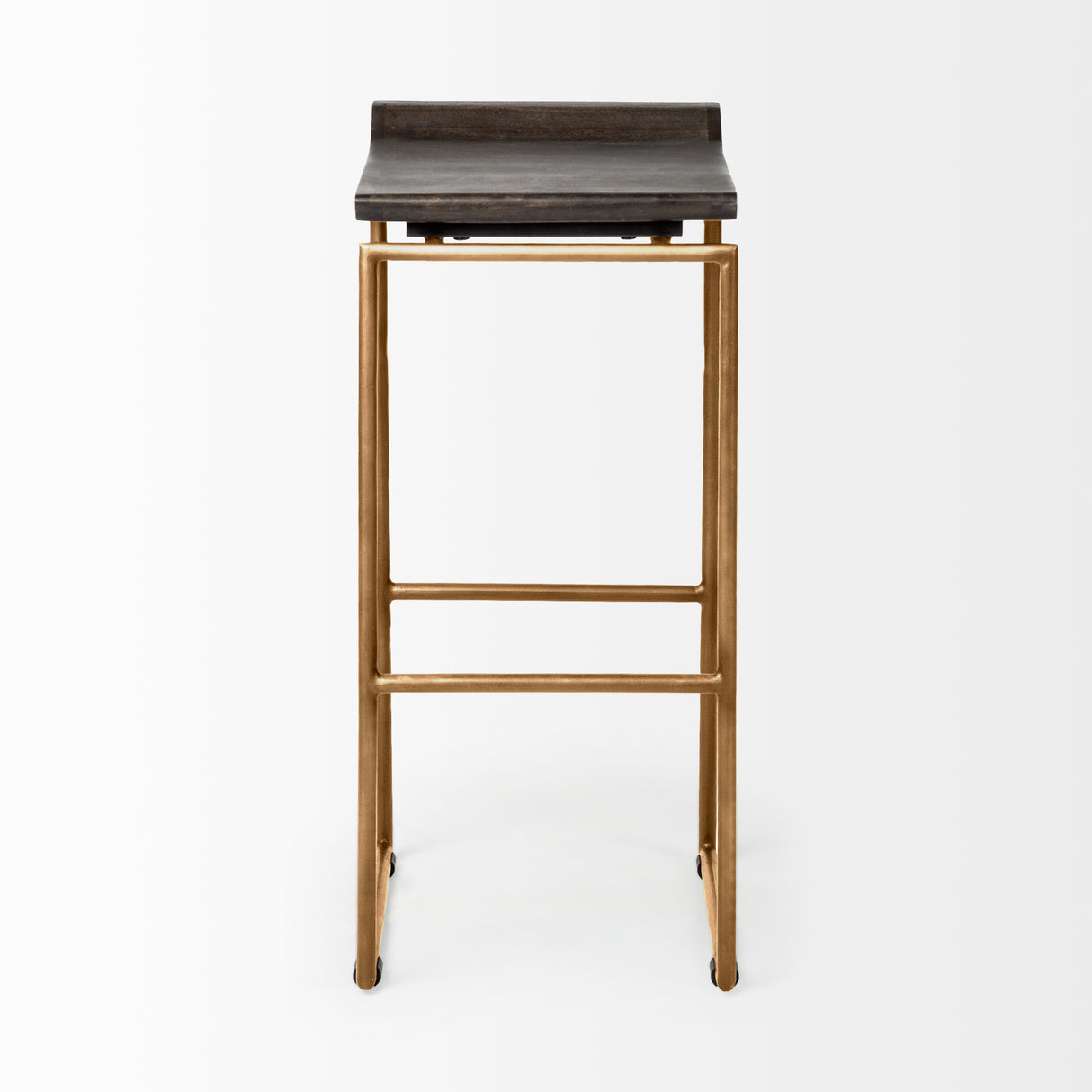 Givens 30.25"H Seat Height Brown Wood Seat Gold Metal Base Stool from Mercana - Luna Furniture