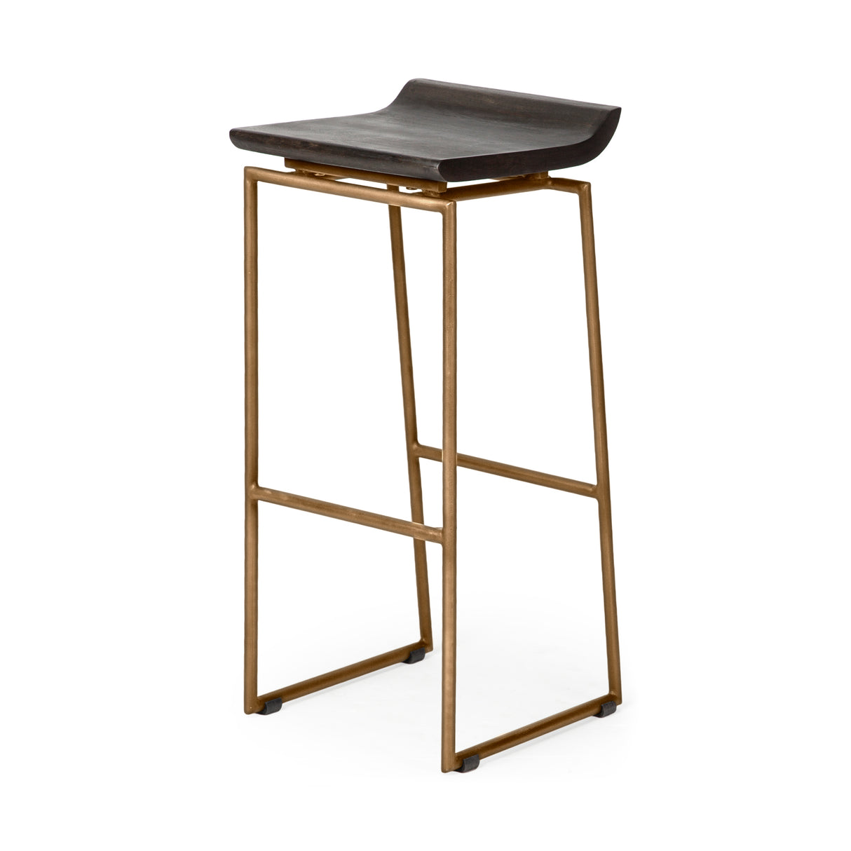Givens 30.25"H Seat Height Brown Wood Seat Gold Metal Base Stool from Mercana - Luna Furniture