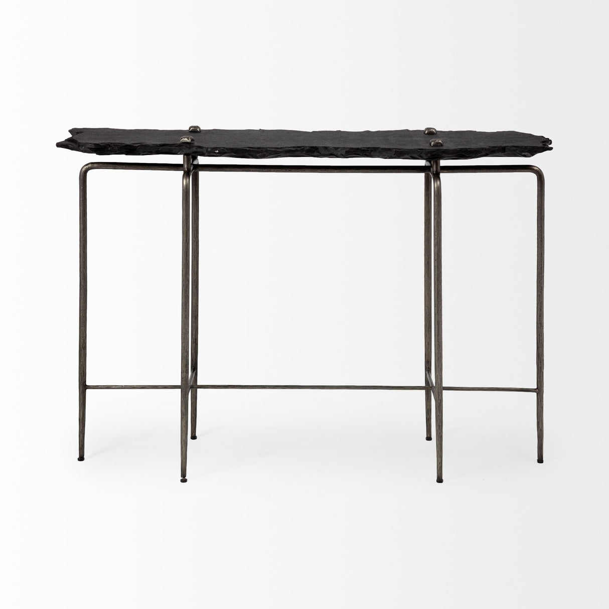 Pinera III 49L x 17W Black Slate W/Iron Base Console Table from Mercana - Luna Furniture