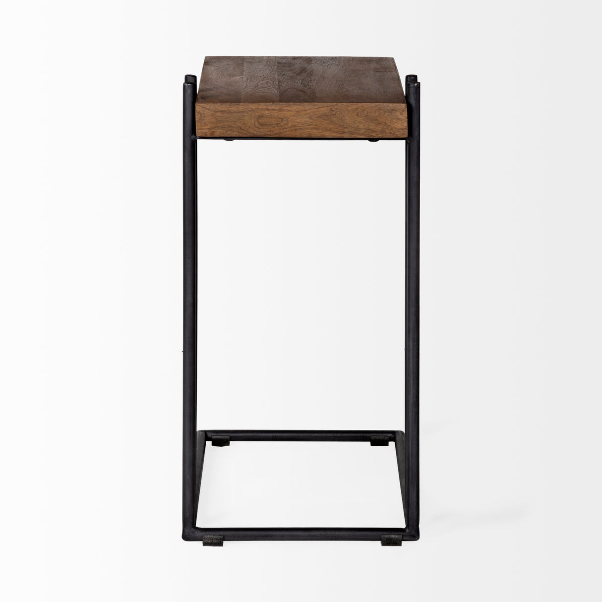 Maddox 16L x 13.5W x 27H Medium Brown Wood w/ Black Metal C-shaped End/Side Table from Mercana - Luna Furniture