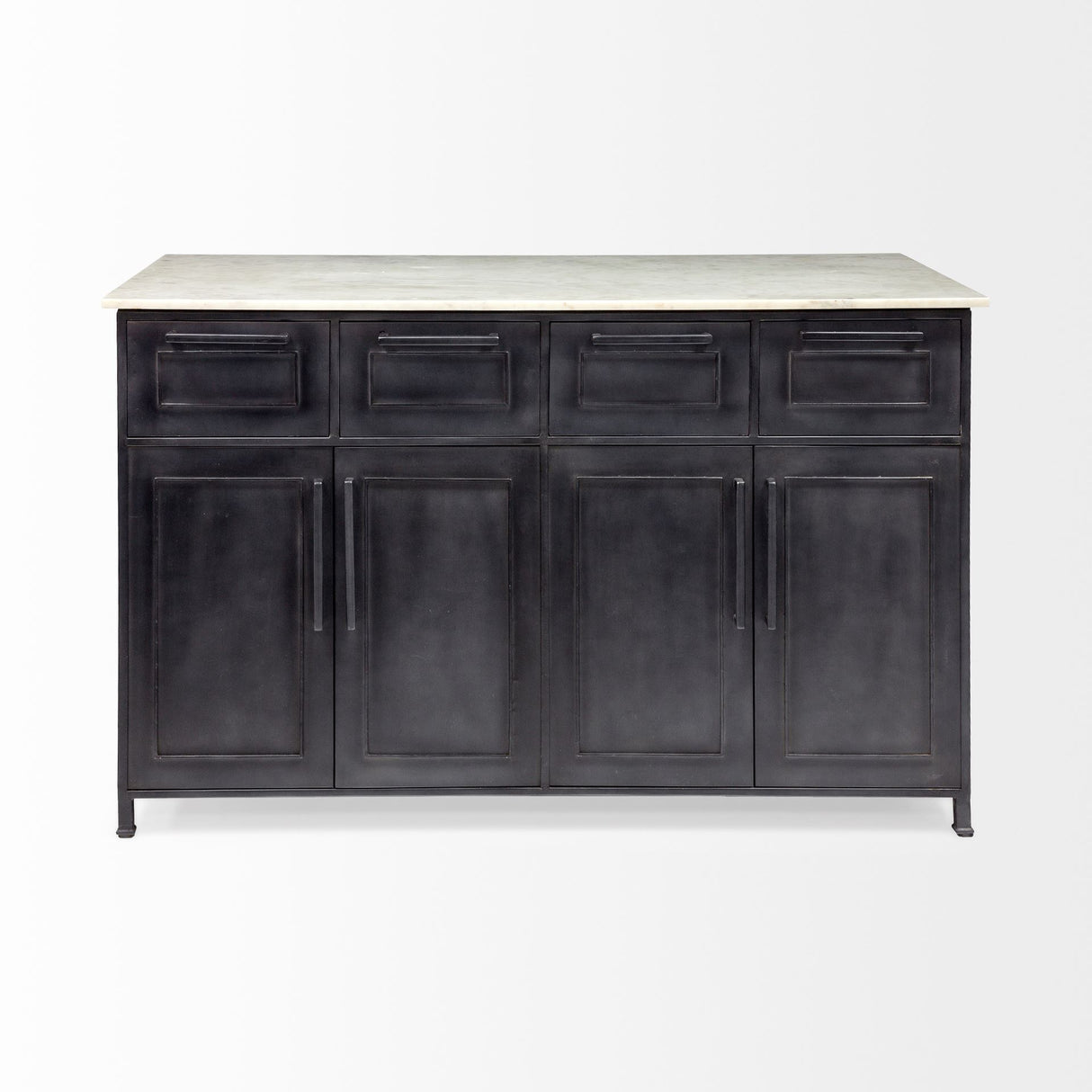 Fieri Solid Iron Black Body White Marble Top Four Drawer Kitchen Island from Mercana - Luna Furniture