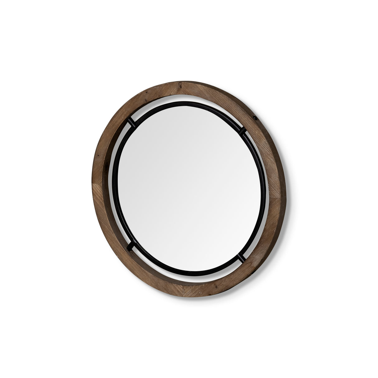 Josi 19" Brown Wood and Black Metal Frame Mirror from Mercana - Luna Furniture
