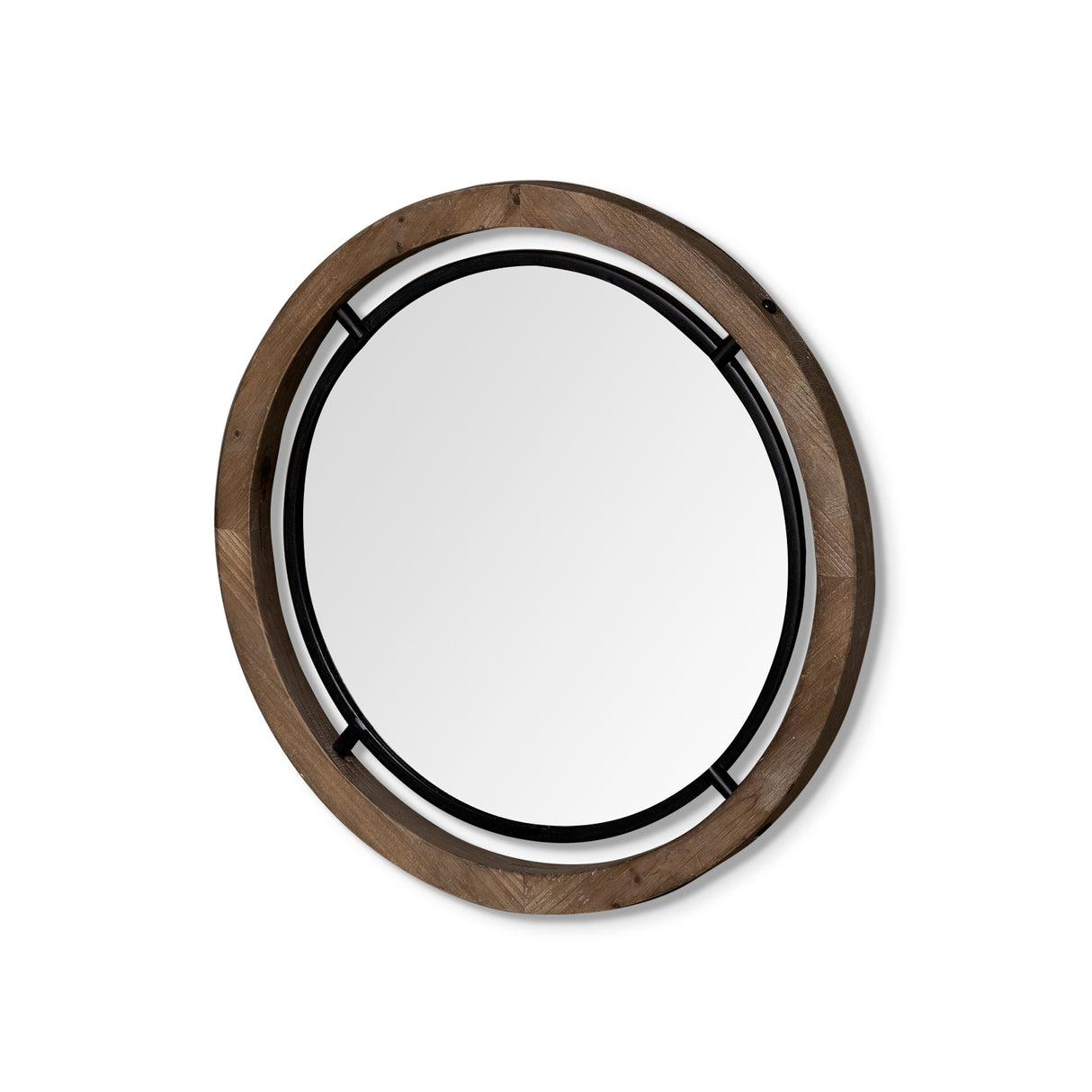 Josi 24" Brown Wood and Black Metal Frame Mirror from Mercana - Luna Furniture