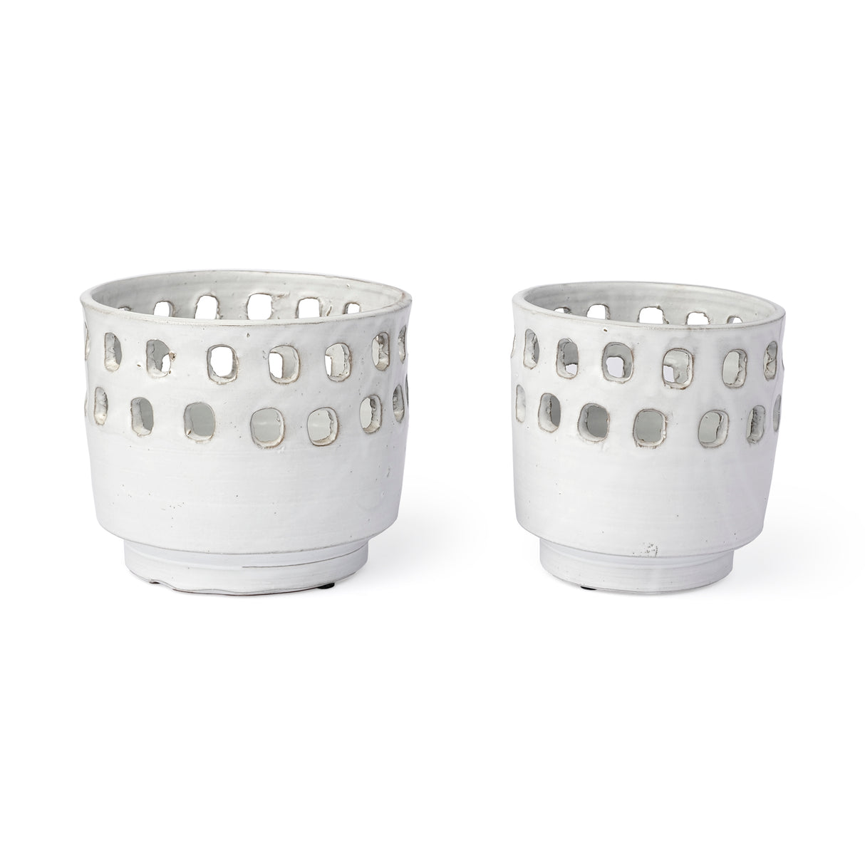 Larissa Set of Two White Ceramic Hollow Pattern Vases from Mercana - Luna Furniture