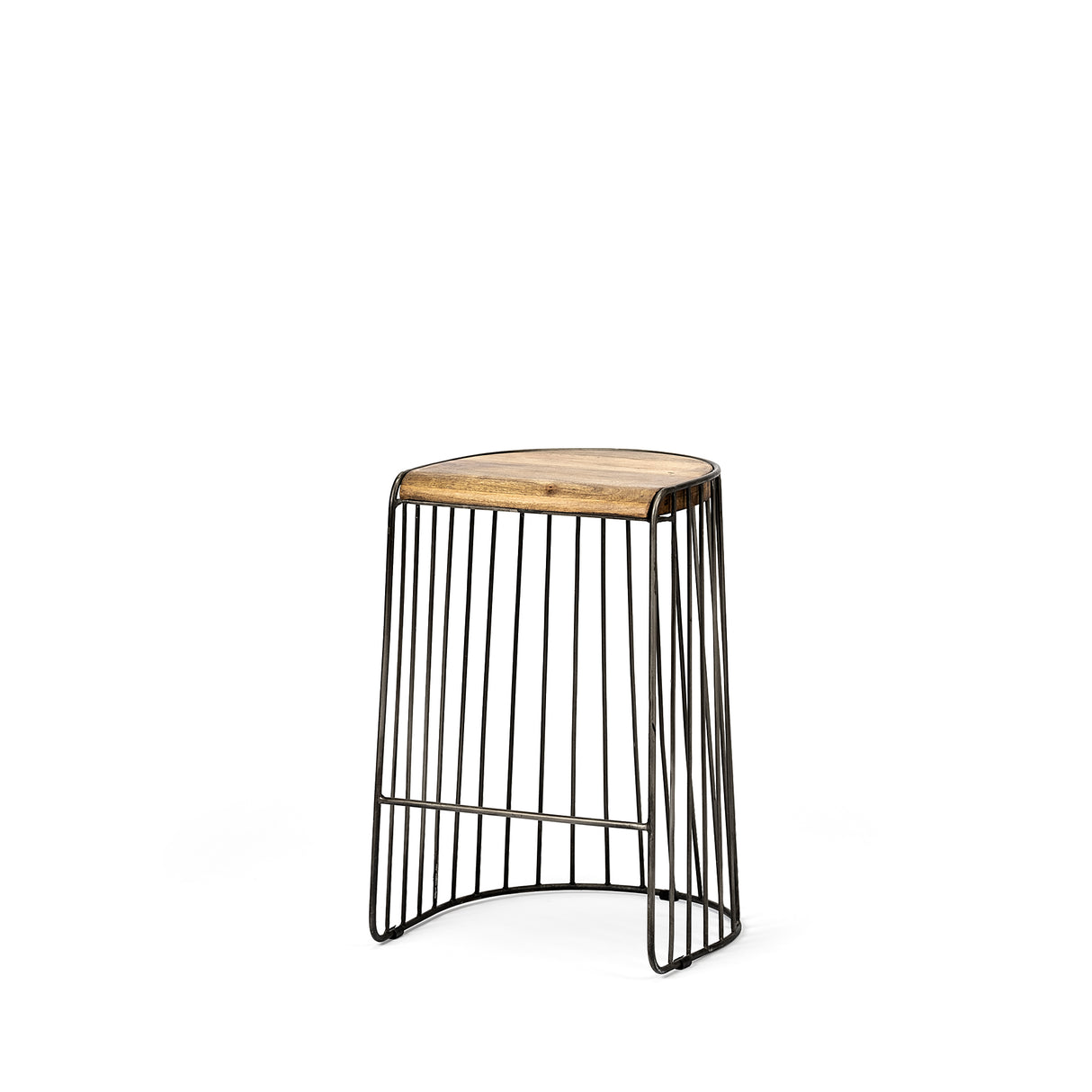 Seagram 25.6" Seat Height Brown Wood Seat Black Metal Frame Stool from Mercana - Luna Furniture
