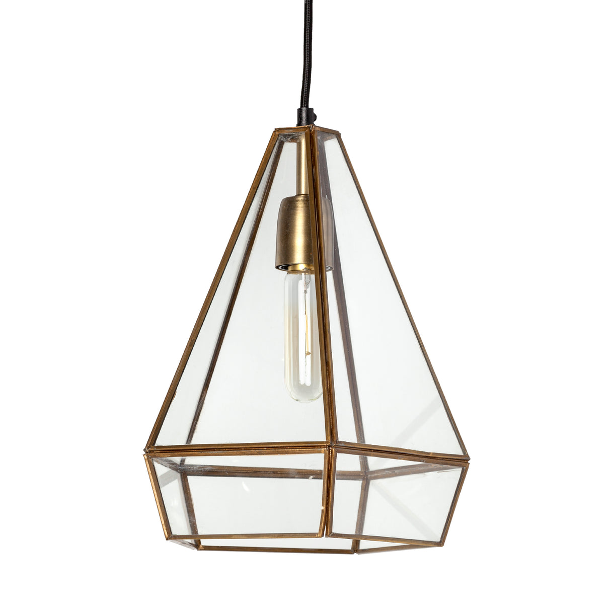 Prima 9.5x12.5 Gold Metal and Glass Pyramid Pendant Light from Mercana - Luna Furniture