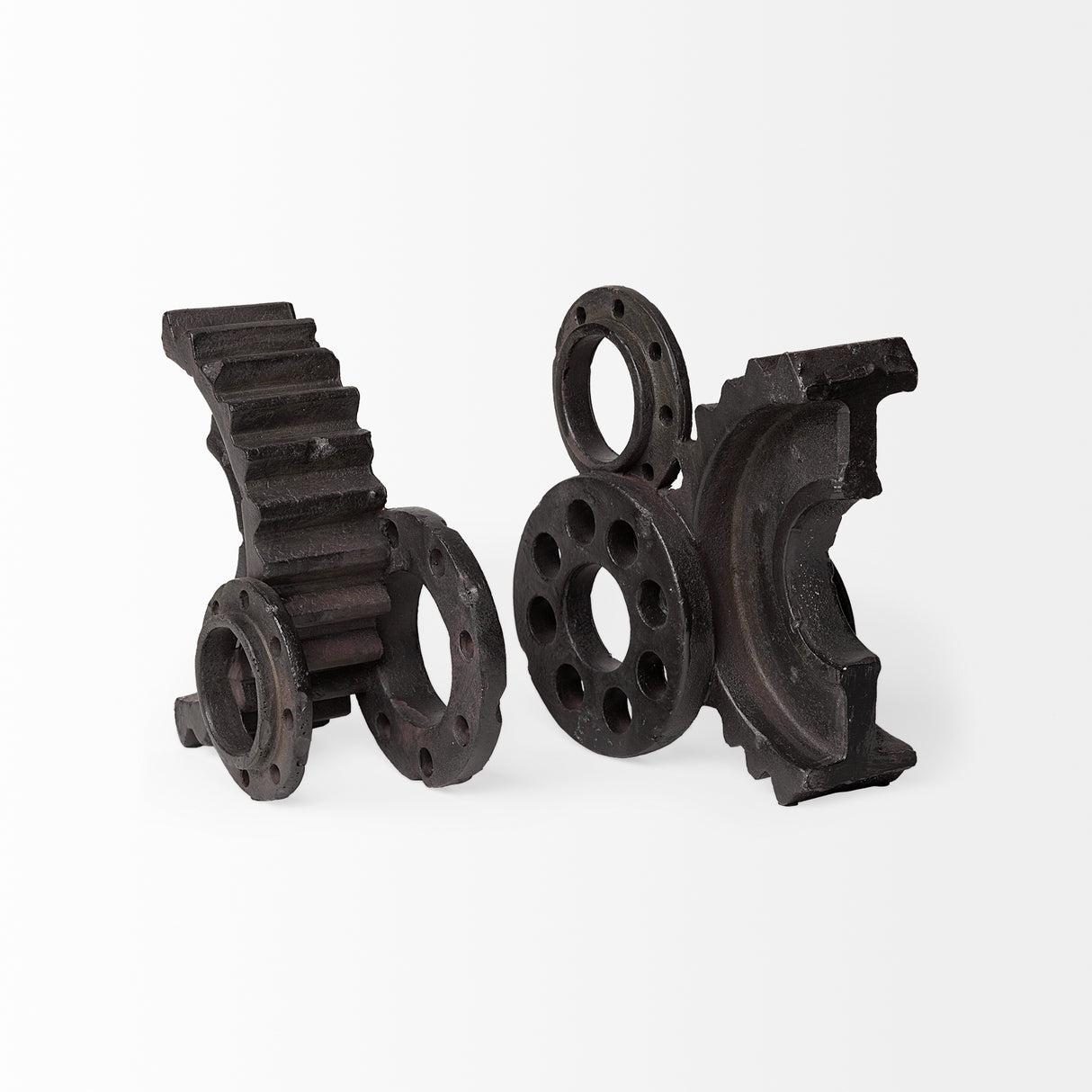Cogsworth Set of 2 14L x 4W Brown Resin Industrial Gear Bookends from Mercana - Luna Furniture