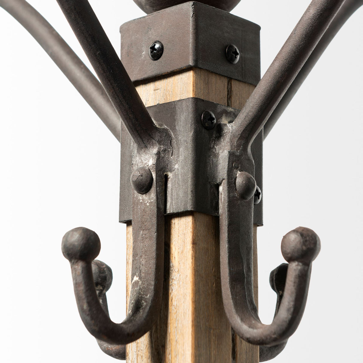 Lamda 22 x 75 Black Metal and Light Brown Wood Coat Rack from Mercana - Luna Furniture