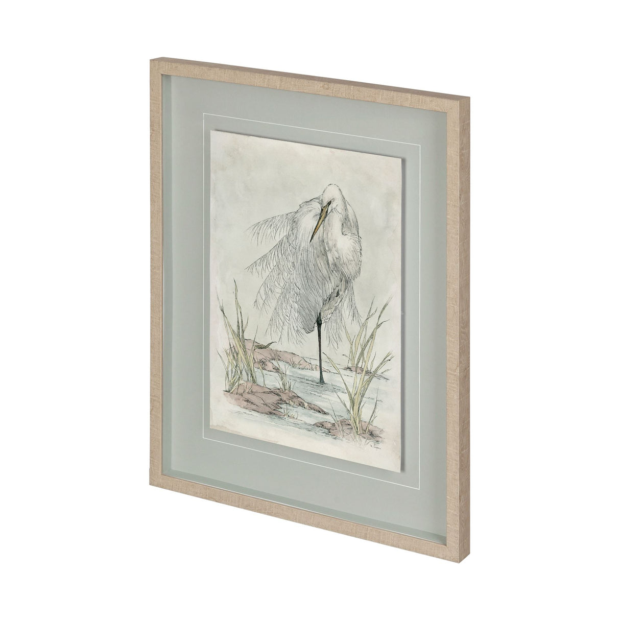 White Egret by Mercana Studio a Hand Embellished Textured Framed Art Print Matted under Glass from Mercana - Luna Furniture