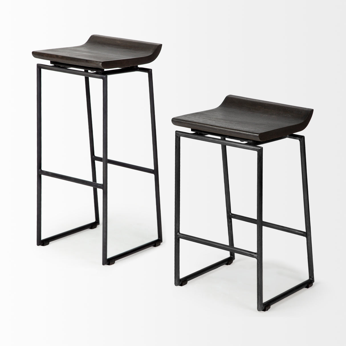 Givens 30.25"H Seat Height Black Wood Seat Black Metal Base Stool from Mercana - Luna Furniture