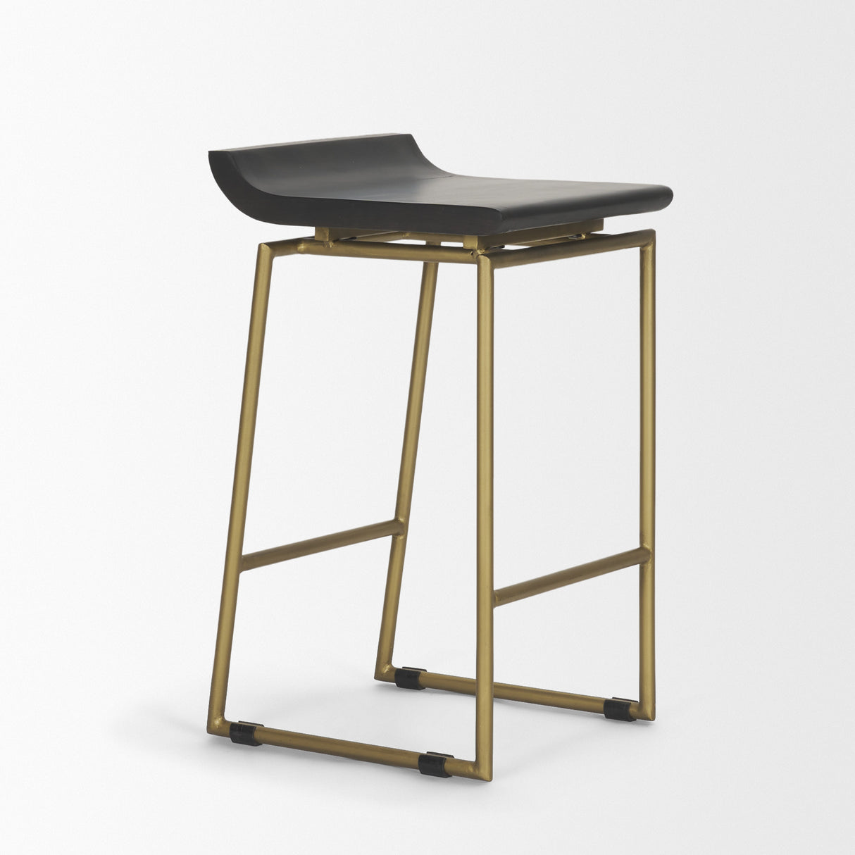 Givens 24.25"H Brown Wood Seat Gold Metal Frame Stool from Mercana - Luna Furniture