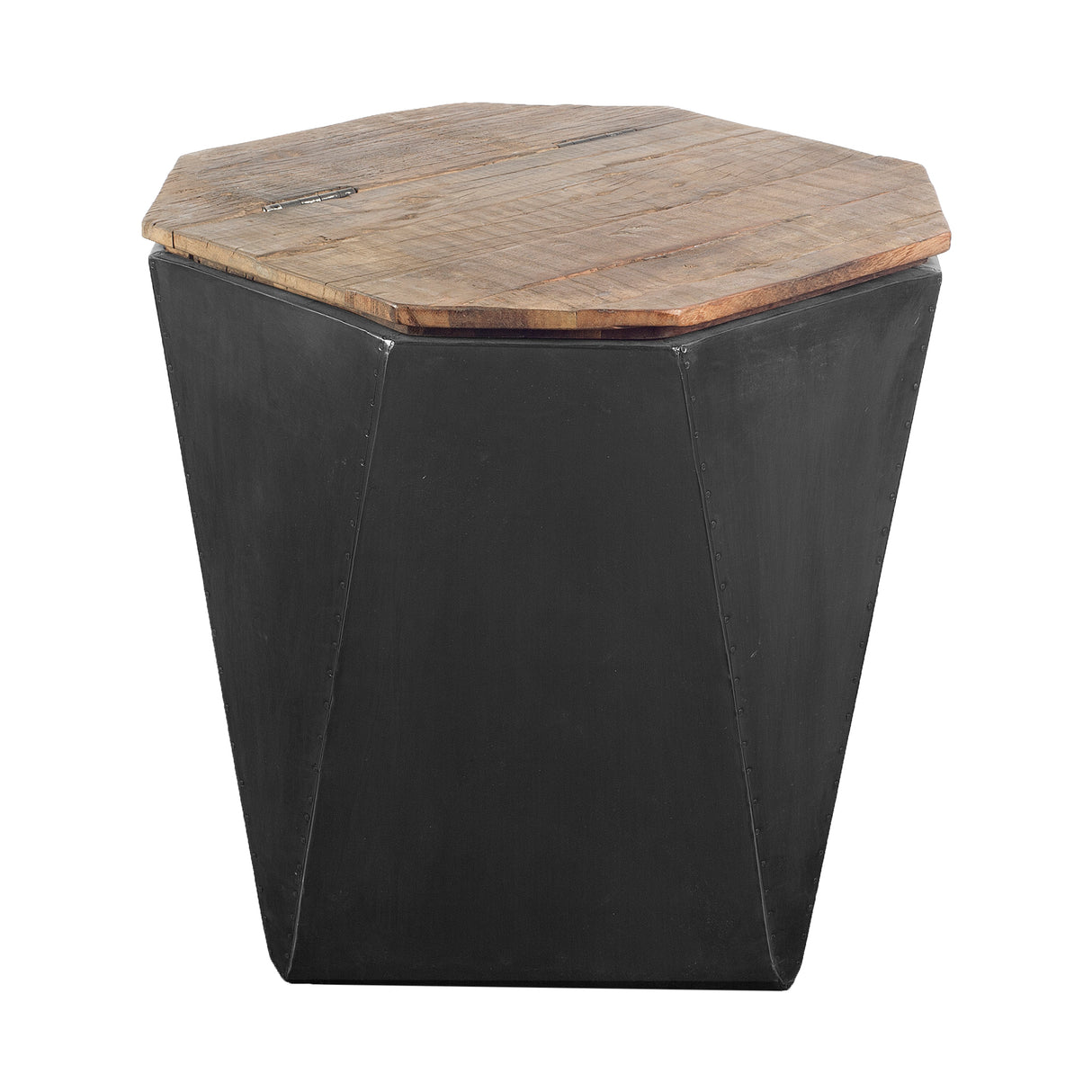 Esagono Octagonal Black Metal-Clad Reclaimed Wood End/Side Table w/ Storage from Mercana - Luna Furniture