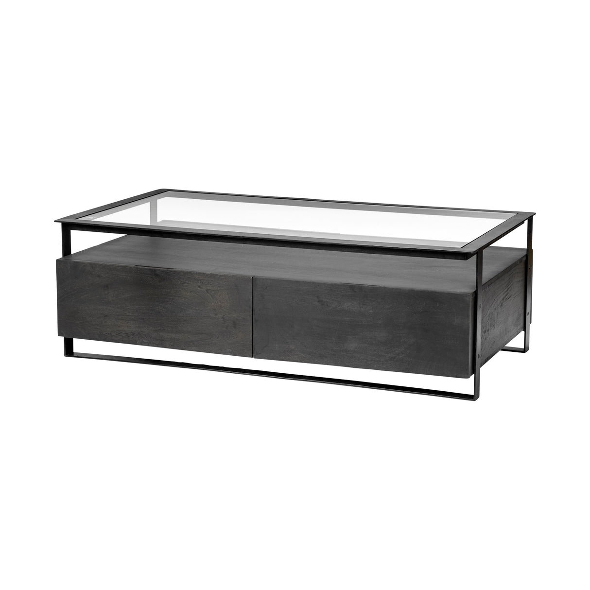 Vidro 54x30 Rectangular Glass Top Black Solid Wood Drawers & Black Frame Coffee Table from Mercana - Luna Furniture