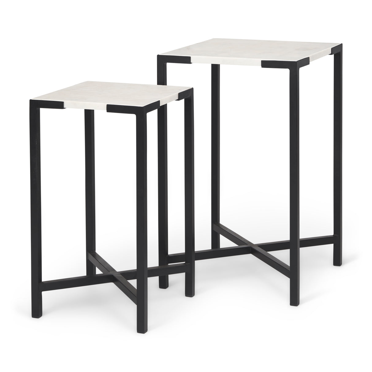 Lucas III (Set of 2) 15L x 15W; 12L x 12W White Marble W/Black Iron Frame Accent Tables from Mercana - Luna Furniture