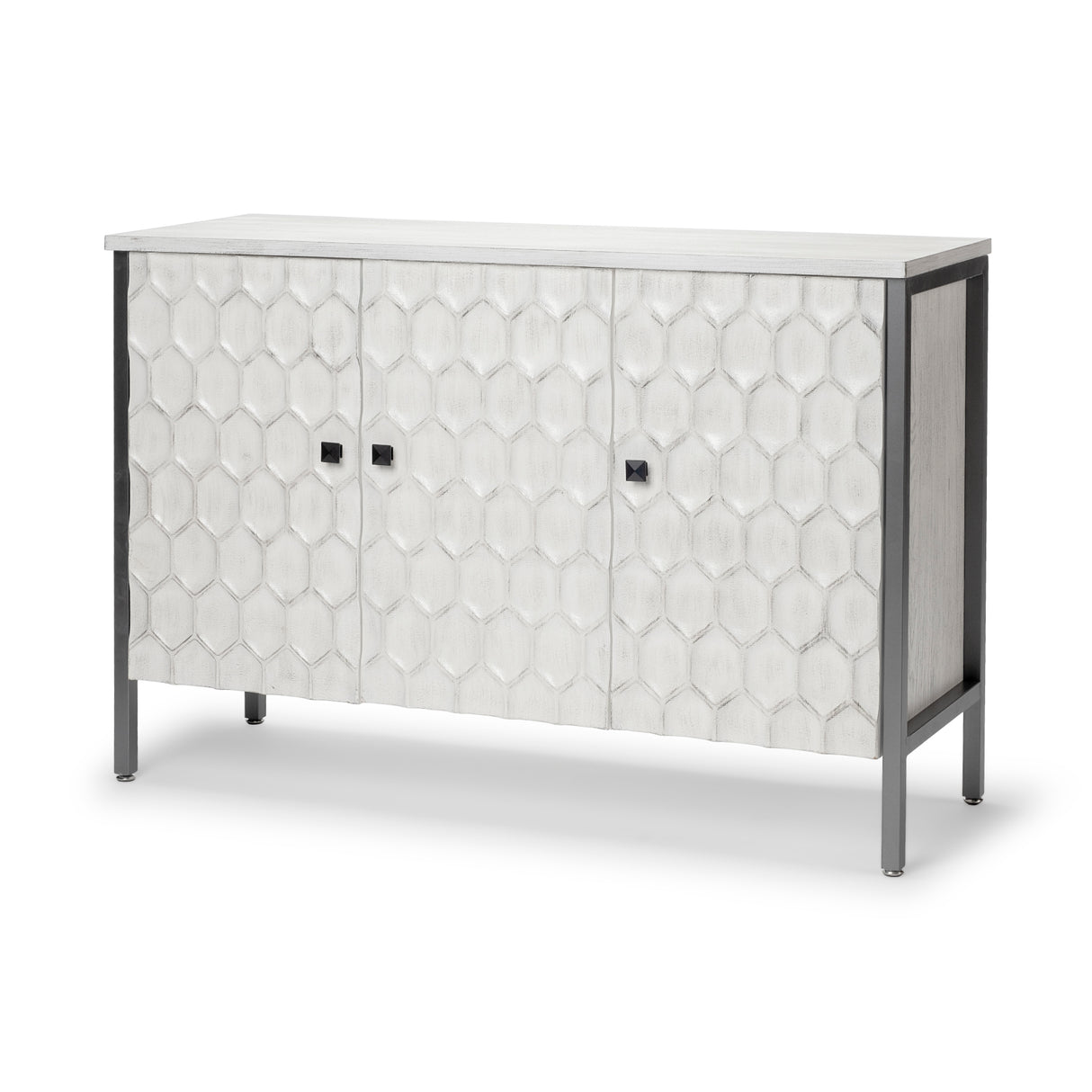 Savannah White Fir Veneer & Gray Metal 3-Door Accent Cabinet from Mercana - Luna Furniture