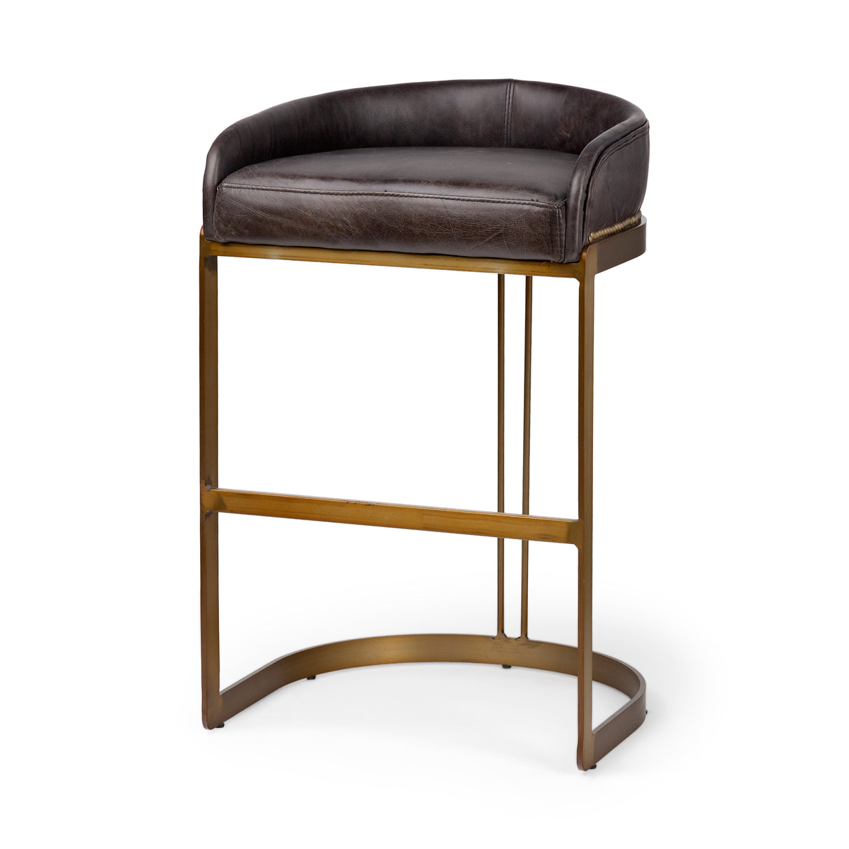 Hollyfield II Black Leather Seat Gold Metal Base Bar Stool from Mercana - Luna Furniture