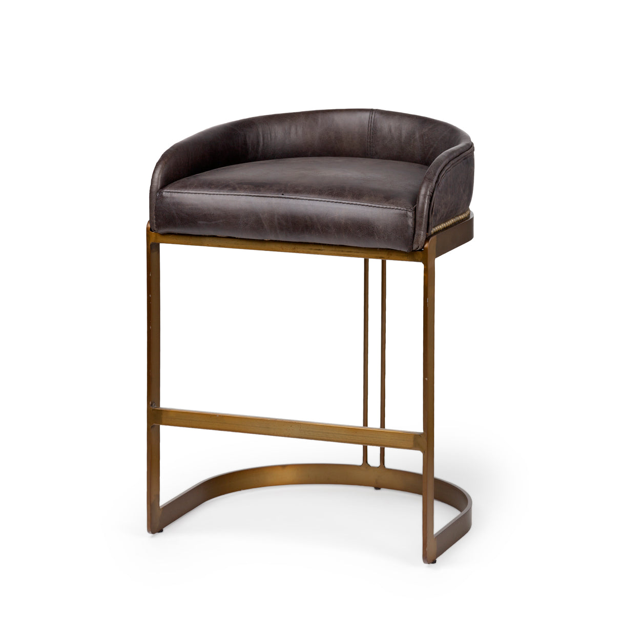 Hollyfield II Black Leather Seat Gold Metal Base Counter Stool from Mercana - Luna Furniture