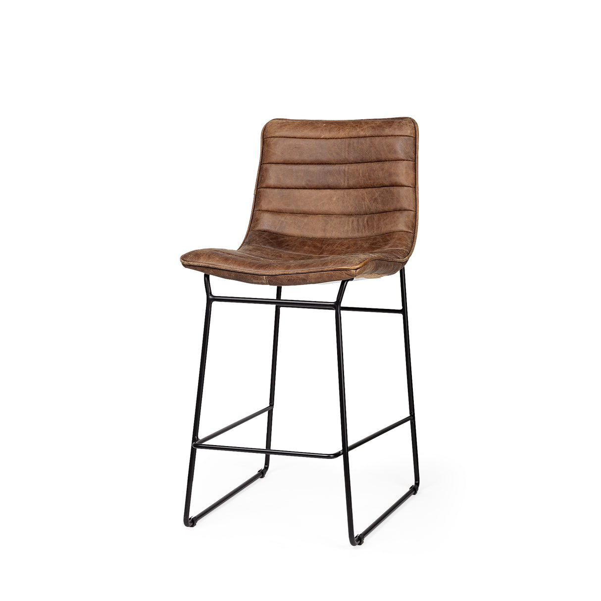 Meritt 37" Total Height Brown Leather Seat Black Metal Frame Stool from Mercana - Luna Furniture