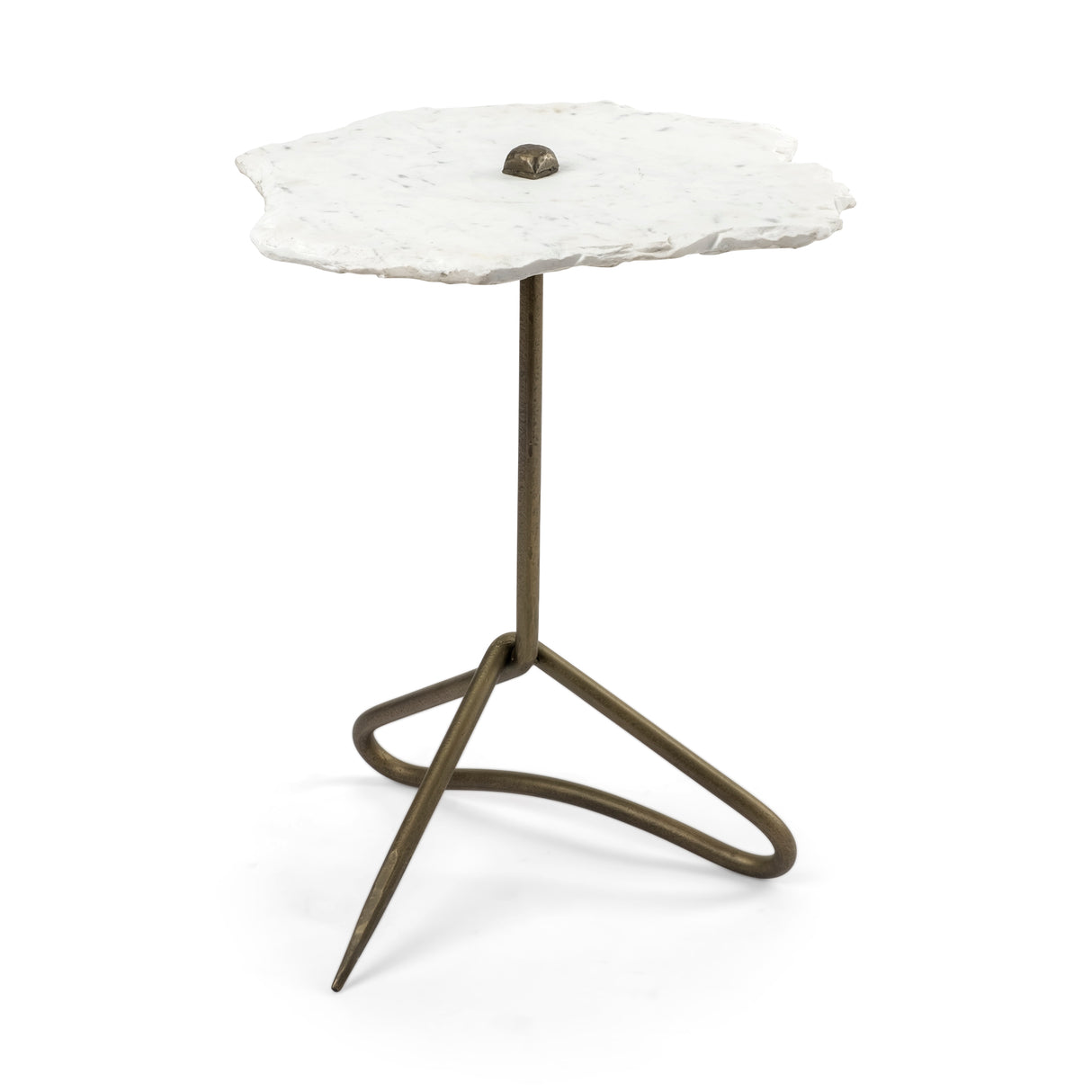 Pinera II 19L x 19W White Marble W/ Triangluar Gold Iron Base Accent Table from Mercana - Luna Furniture