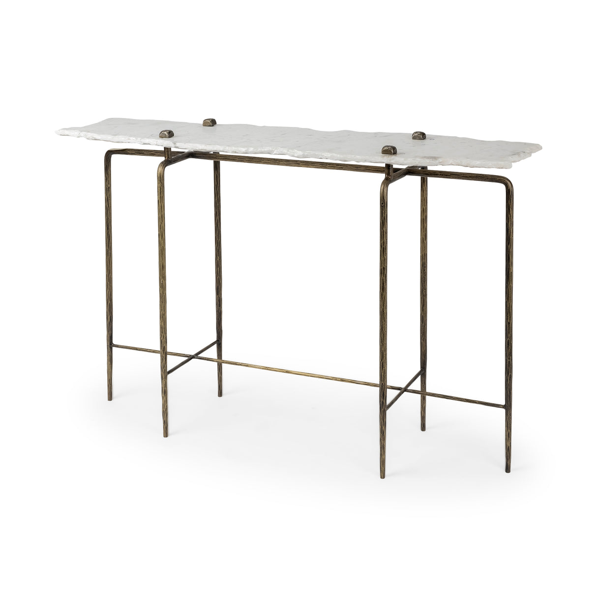 Pinera III 49L x 17W White Marble Top Gold-Toned Iron Base Console Table from Mercana - Luna Furniture