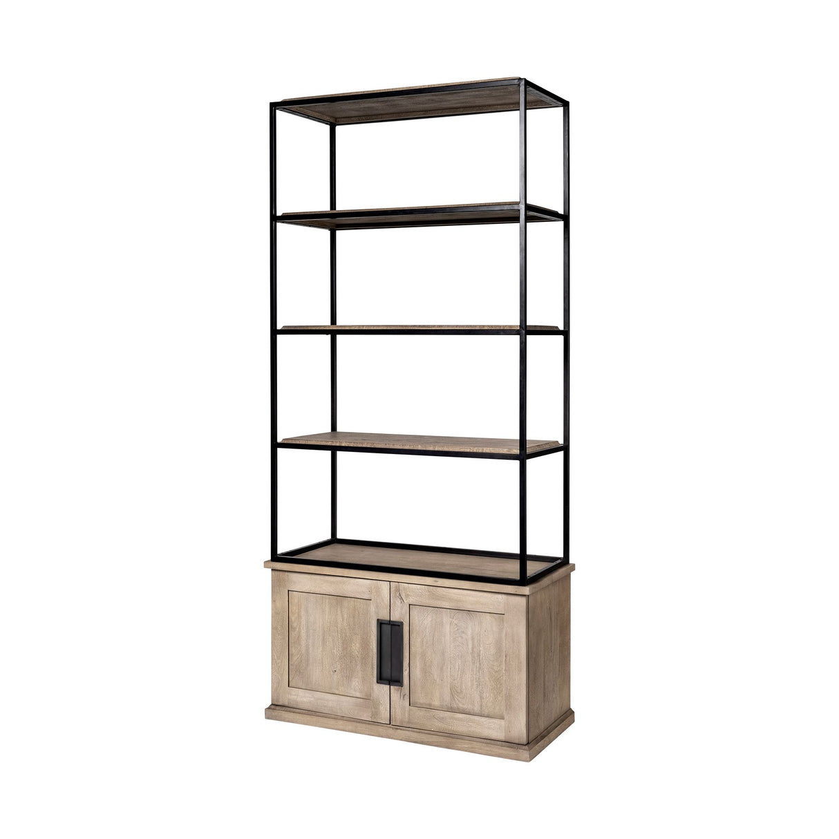 Braxton II Light Brown Wood and Iron Three Shelf Shelving Unit 41.5L x 18.5W x 9 from Mercana - Luna Furniture