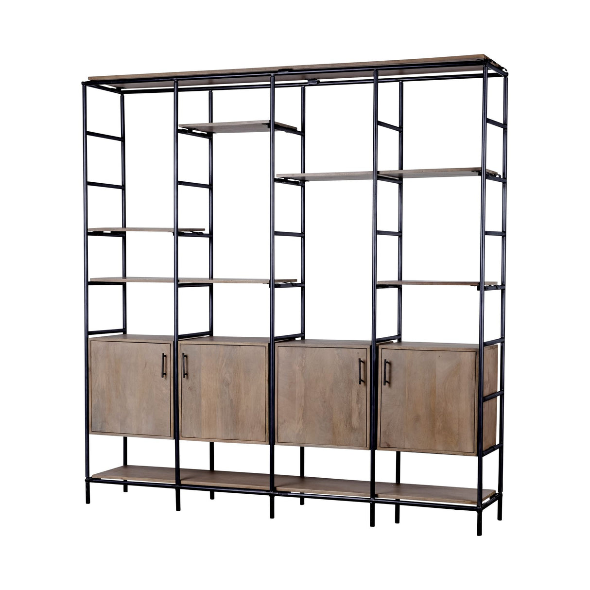 Darius 82L x 16.5W x 90H Medium Brown Wood and Metal Multi-Shelf Shelving Unit from Mercana - Luna Furniture