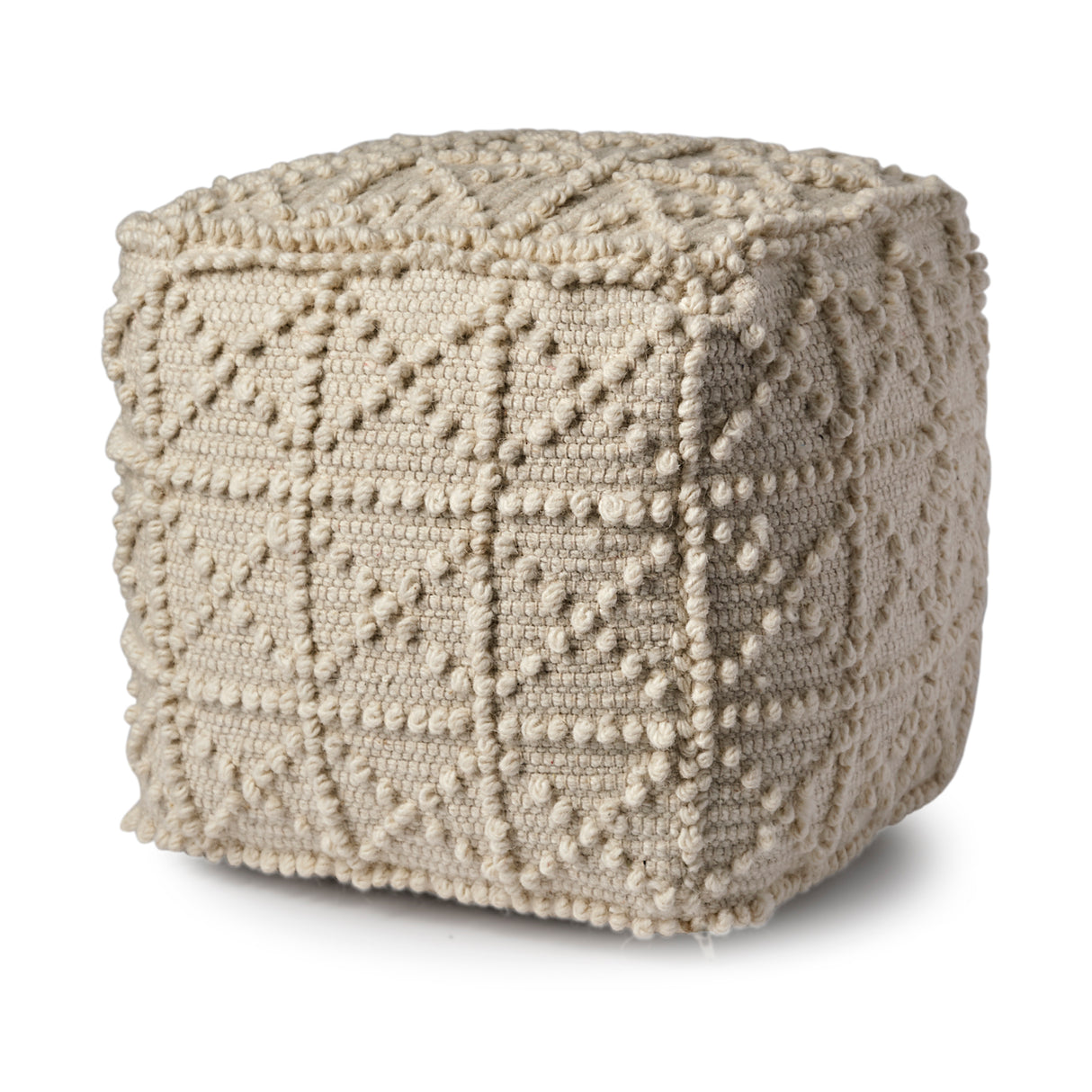 Leroy Square Cream Wool Pouf w/ Popcorn Detail from Mercana - Luna Furniture