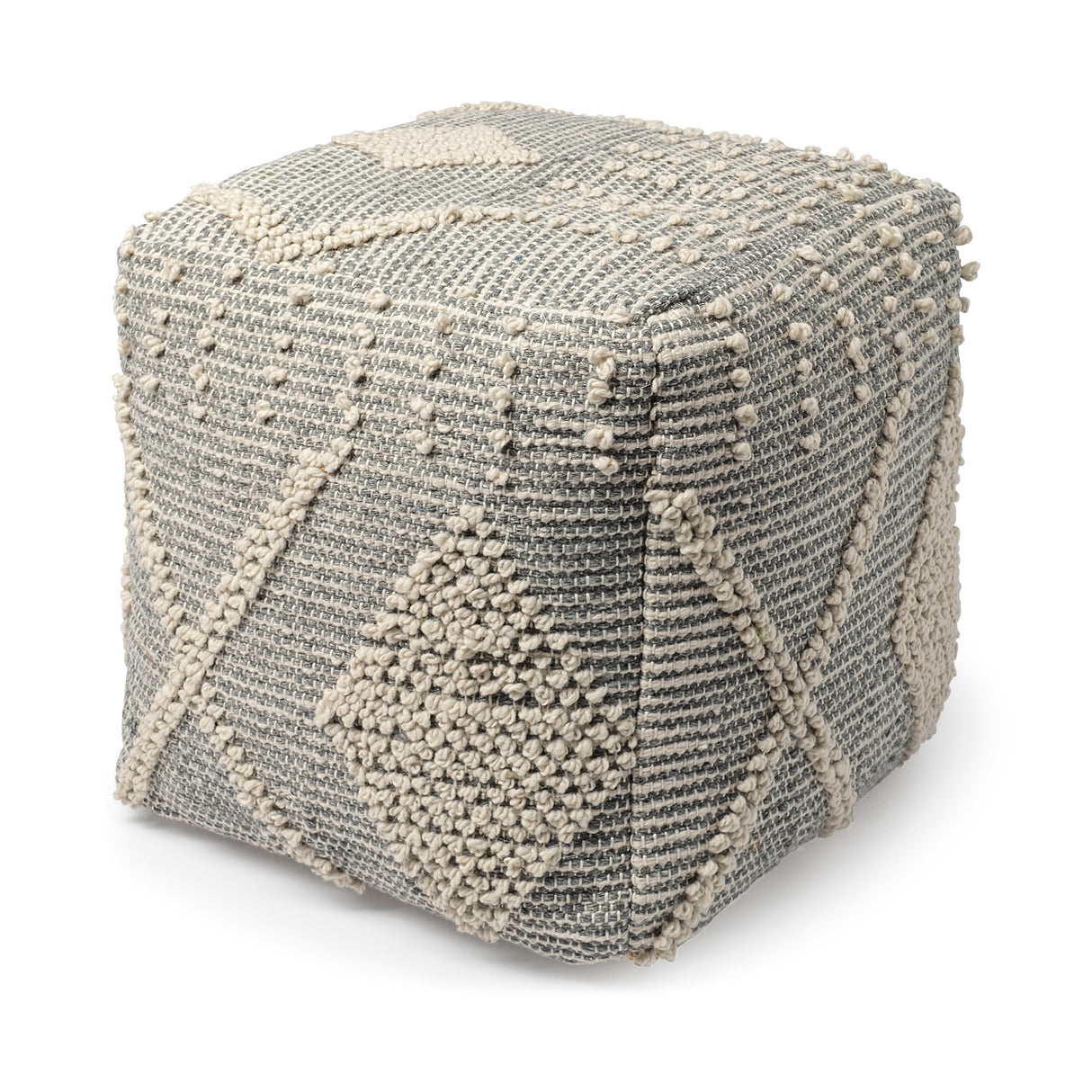 Brinket Gray/Cream Polyester Handwoven Square Pouf from Mercana - Luna Furniture