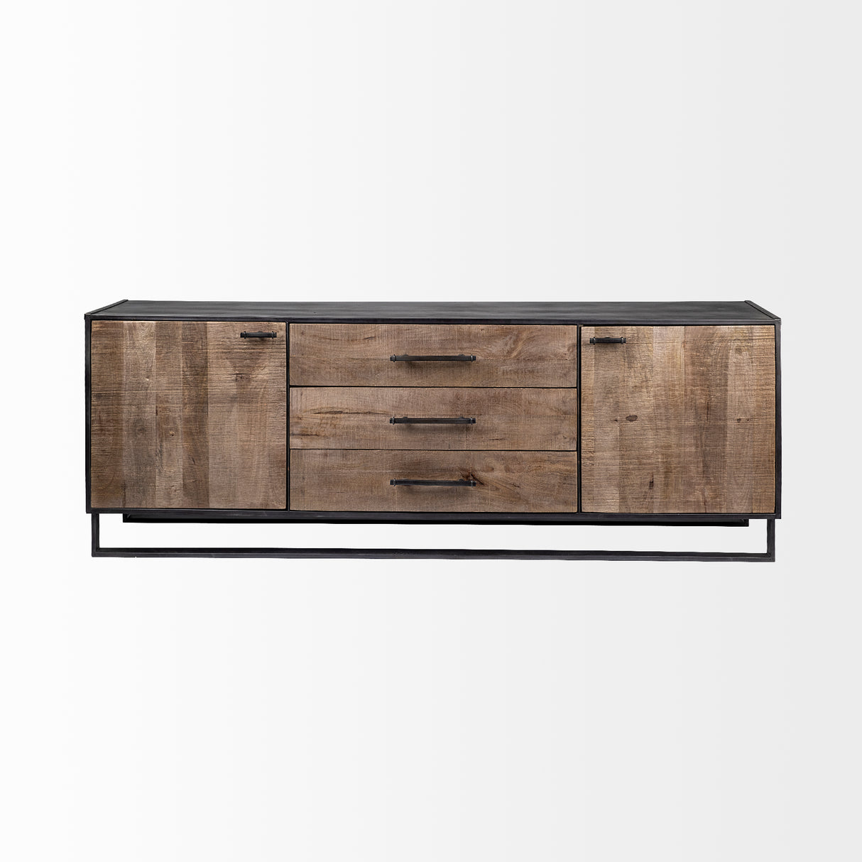 Alvin 82x20 Brown Solid Wood With Black Metal Frame 3 Drawer 2 Cabinet Door Sideboard from Mercana - Luna Furniture