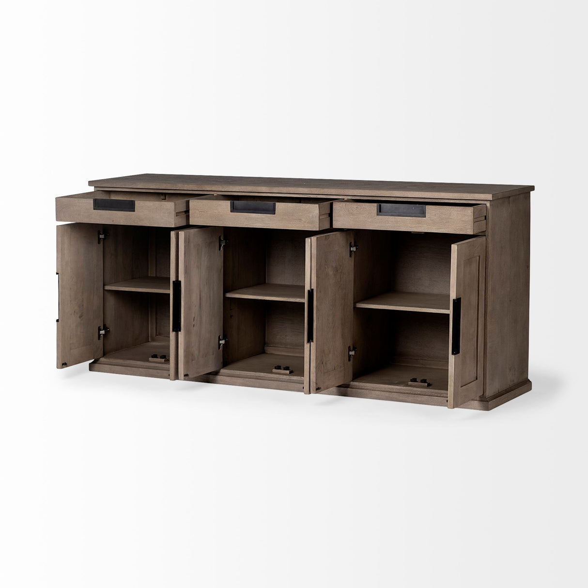 Braxton III 81.5x18.5 Natural Brown Solid Wood 3 Drawer 6 Door Sideboard from Mercana - Luna Furniture
