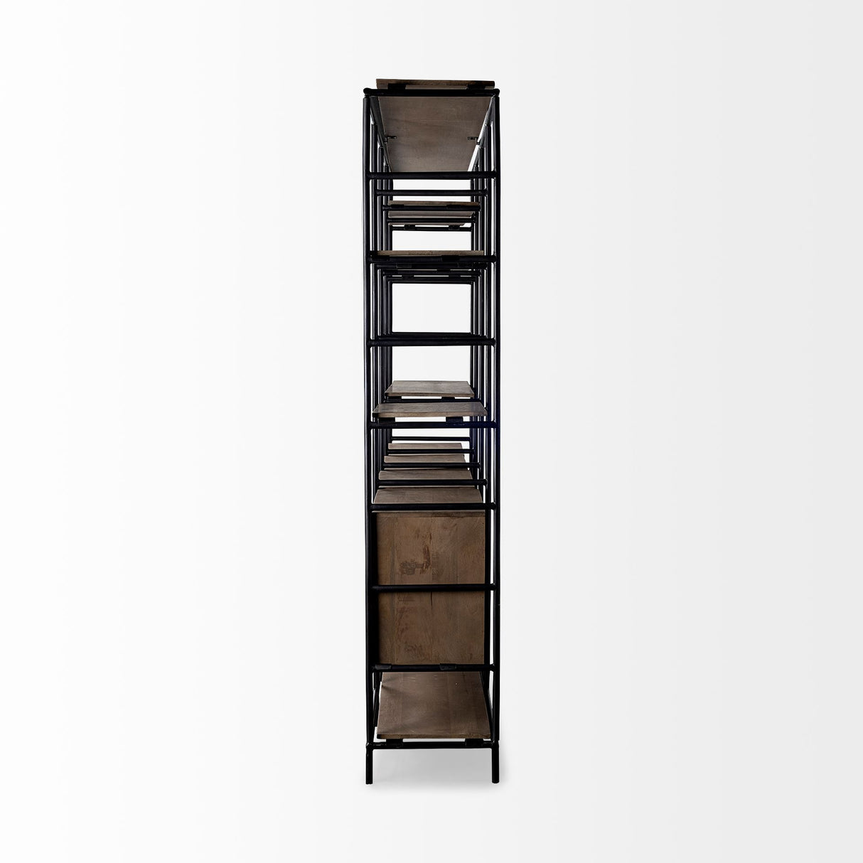 Darius 82L x 16.5W x 90H Medium Brown Wood and Metal Multi-Shelf Shelving Unit from Mercana - Luna Furniture
