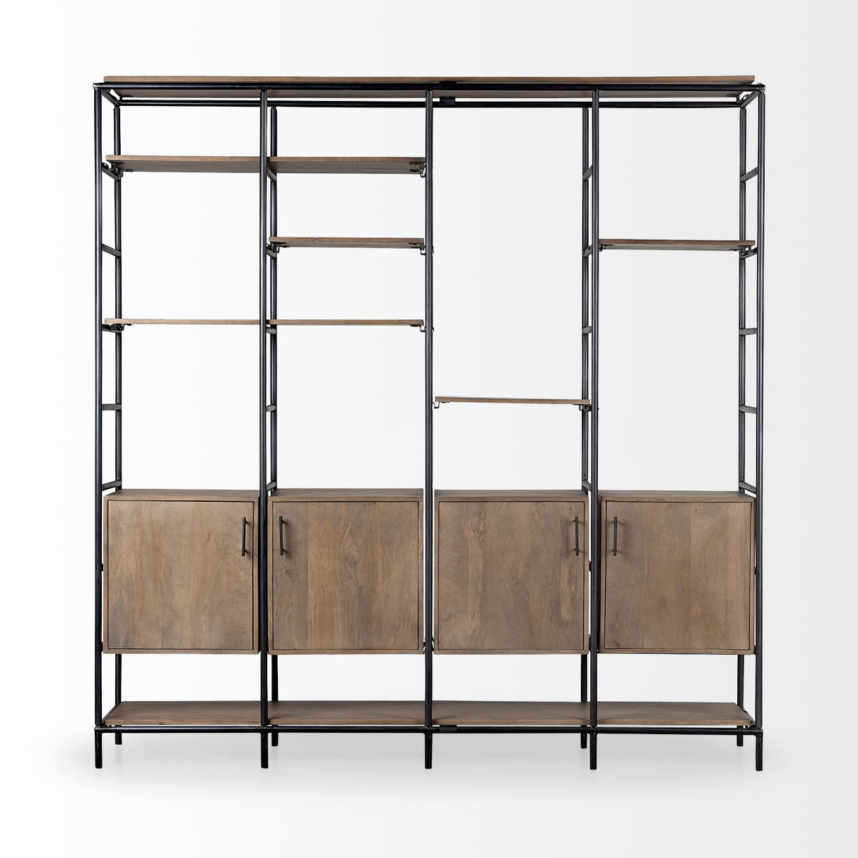 Darius 82L x 16.5W x 90H Medium Brown Wood and Metal Multi-Shelf Shelving Unit from Mercana - Luna Furniture