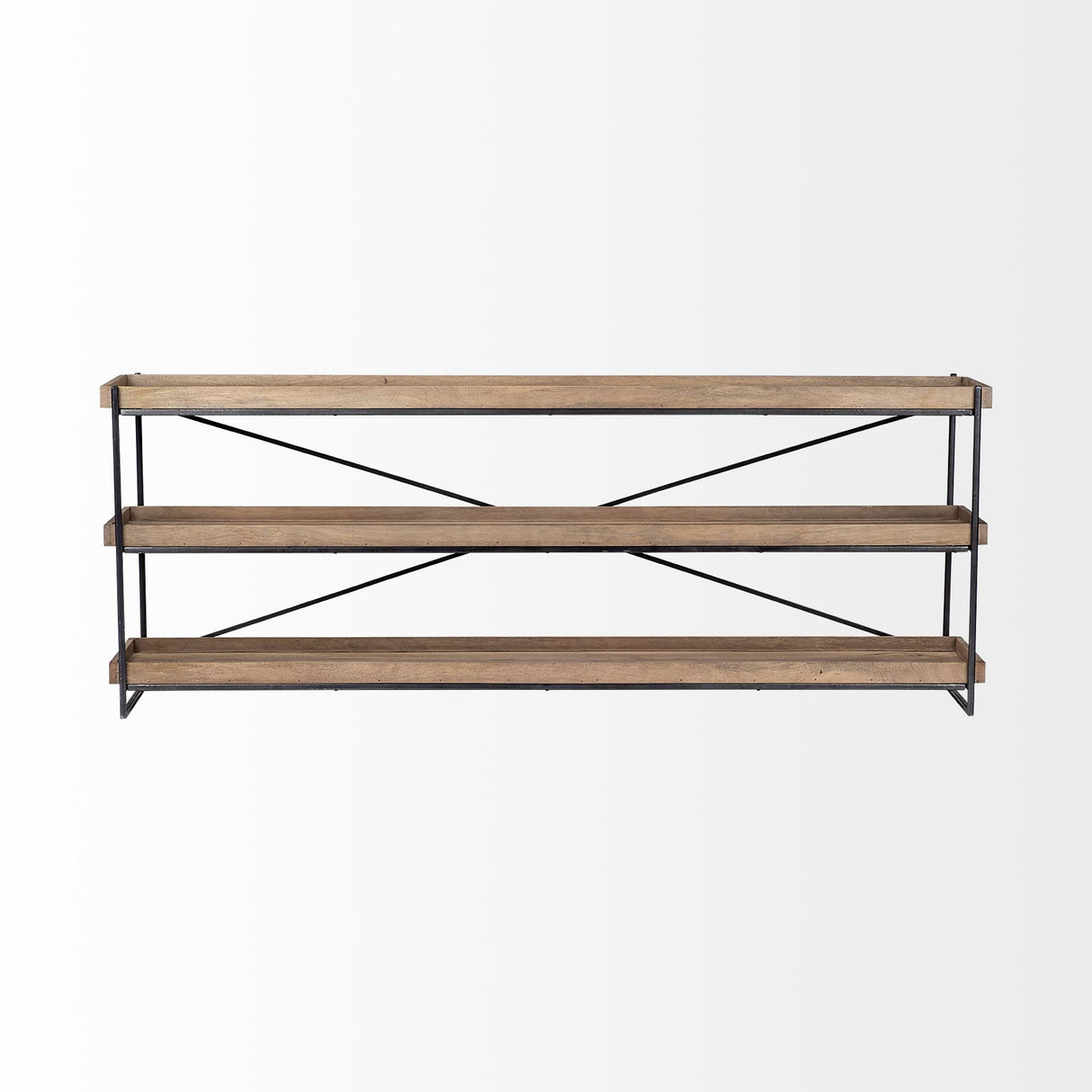 Trey I 80L x 16W Brown Wood and Black Iron Console Table from Mercana - Luna Furniture