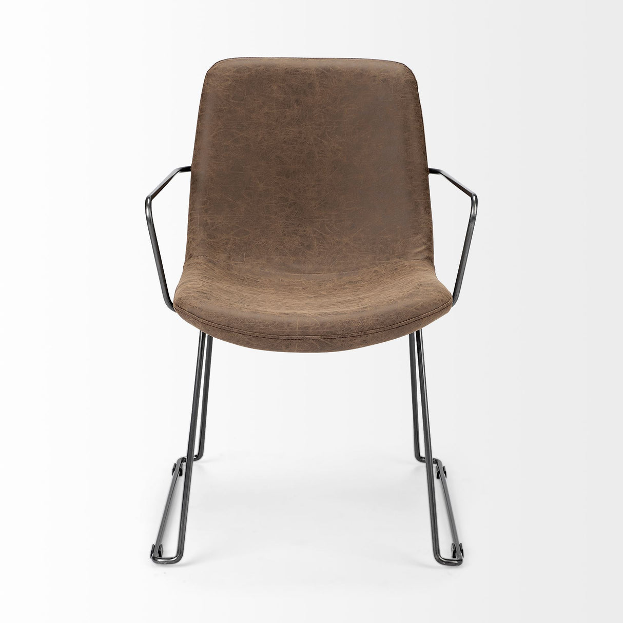 Sawyer II Brown Faux-Leather Seat Black Iron Frame Dining Chair from Mercana - Luna Furniture